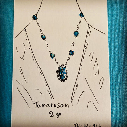 ネックレス ユリ 青 アゲート アンティーク風 TAMARUSAN