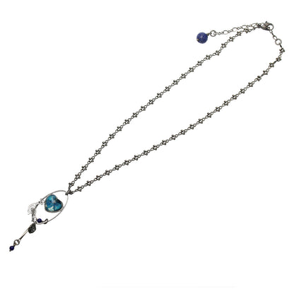 ネックレス 青 ユリ ハート 小鳥 TAMARUSAN