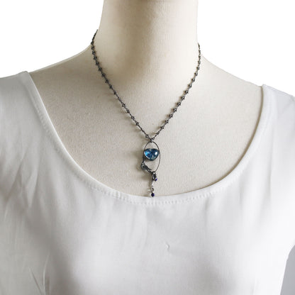 ネックレス 青 ユリ ハート 小鳥 TAMARUSAN