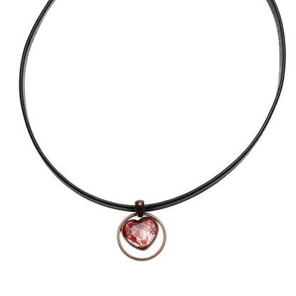 革紐チョーカー 赤 ユリ ハート 珊瑚 チョーカー