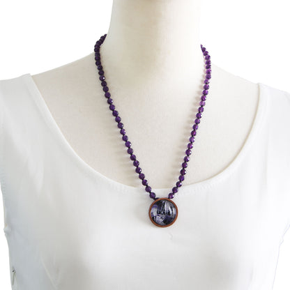 セミロングネックレス 紫 アメジスト ユリ 古希 TAMARUSAN