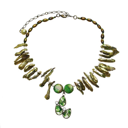 チョーカーネックレス 白 緑 淡水パール オニキス TAMARUSAN