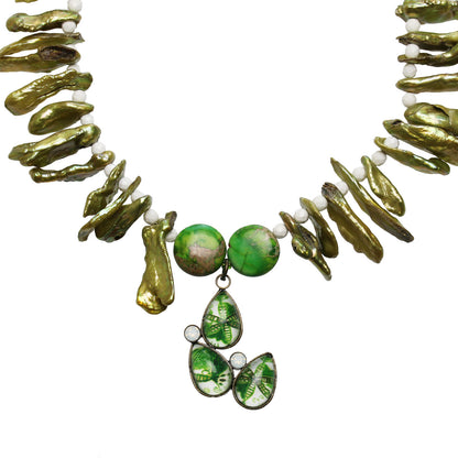 チョーカーネックレス 白 緑 淡水パール オニキス TAMARUSAN