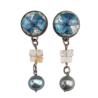 ピアス 青 ユリ アクアマリン TAMARUSAN