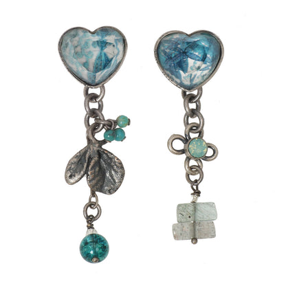 アシンメトリー 青 ピアス ハート アクアマリン アシンメトリーピアス