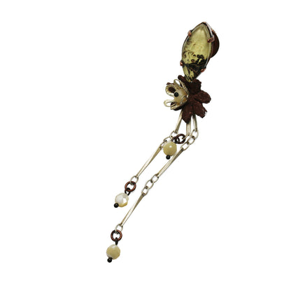 ピンブローチ 茶色 マザーオブパール ユリ レース ピンブローチ