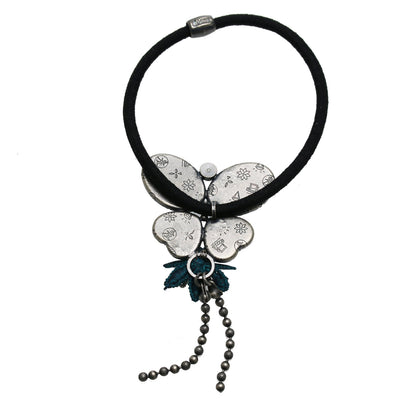 ヘアゴム 青 蝶 レース 花 華やか アンティーク風 TAMARUSAN