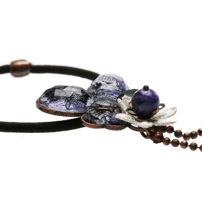 ヘアゴム 紫 ユリ柄 蝶 TAMARUSAN