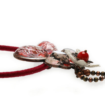 ヘアゴム 赤 華やか おしゃれ 蝶 レース 珊瑚 TAMARUSAN