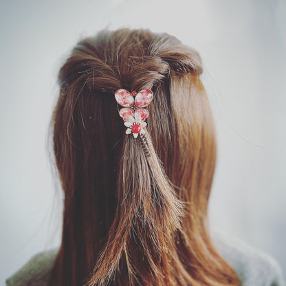 ヘアゴム 赤 華やか おしゃれ 蝶 レース 珊瑚 TAMARUSAN