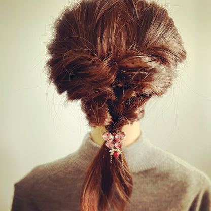 ヘアゴム 赤 華やか おしゃれ 蝶 レース 珊瑚 TAMARUSAN