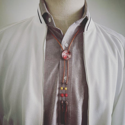 革紐ループタイ 赤 珊瑚 男女兼用 TAMARUSAN