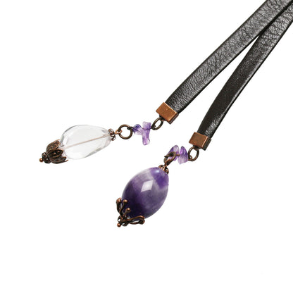 革紐ループタイ 紫 十字 ユリ アメジスト ループタイ