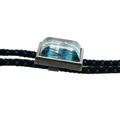 組紐ループタイ 青 正絹 四角 ユリ TAMARUSAN