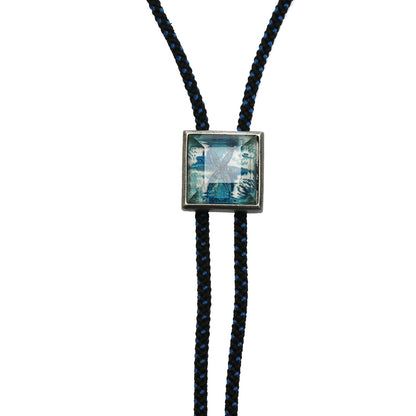 組紐ループタイ 青 正絹 四角 ユリ TAMARUSAN