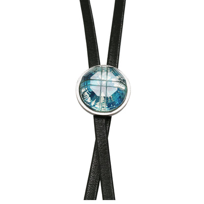 革紐ループタイ 丸 ユリ 青 ハンドメイド TAMARUSAN