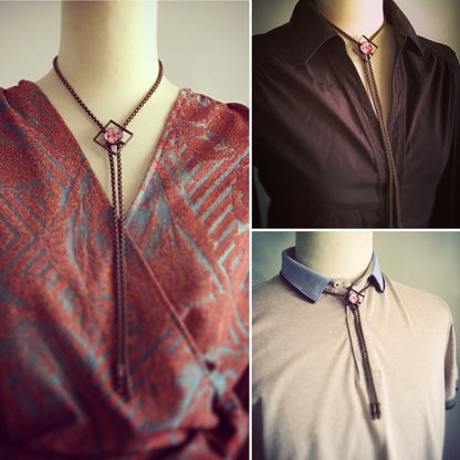 組紐ループタイ 赤 ユリ シルク 男女兼用 TAMARUSAN