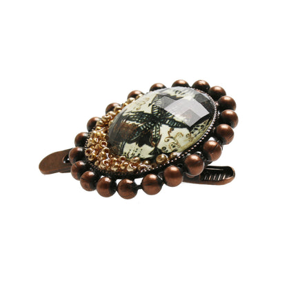 ストールクリップ ユリ 茶色 白 アンティーク調 ストールクリップ