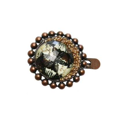 ストールクリップ ユリ 茶色 白 アンティーク調 ストールクリップ