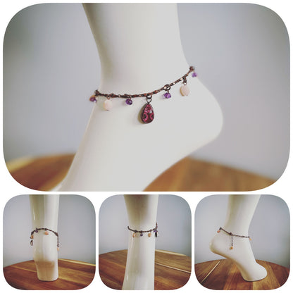 アンクレット 赤紫 アメジスト しずく型 TAMARUSAN