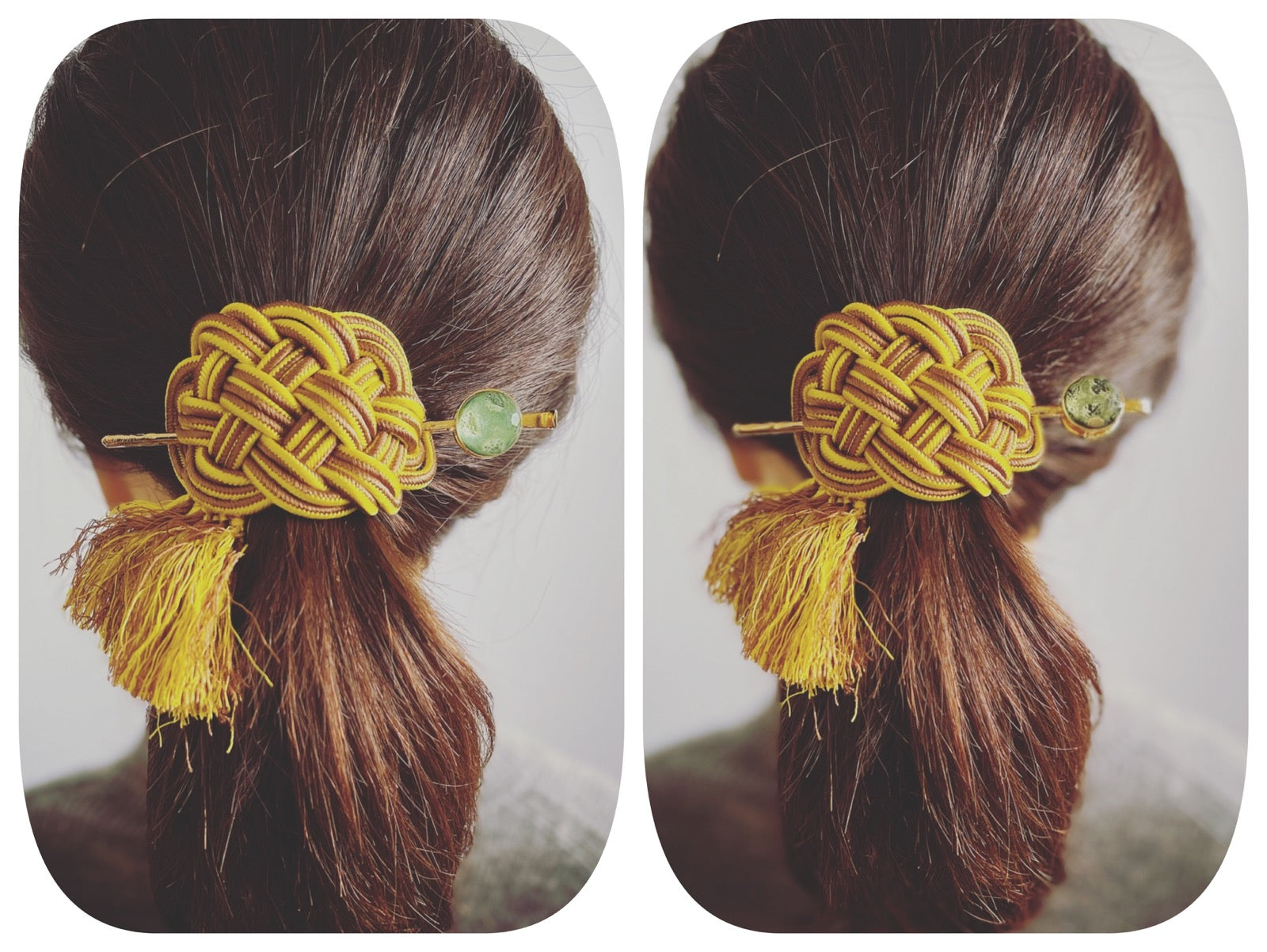 かんざしバレッタ 組紐 シルク 黄色 釉薬 髪留め ヘアアクセサリー – TAMARUSAN