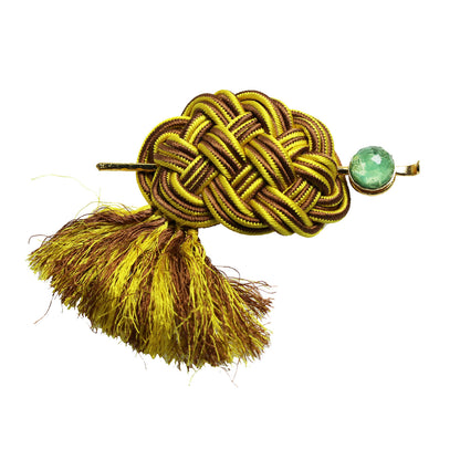 かんざしバレッタ 組紐 シルク 黄色 釉薬 TAMARUSAN