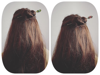 かんざしバレッタ 組紐 正絹 紫 黄緑 TAMARUSAN