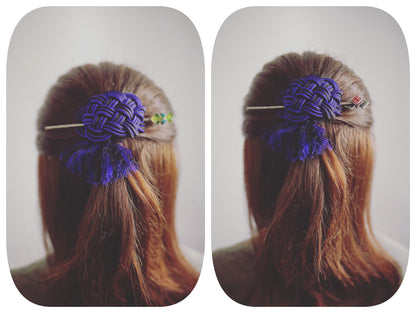 かんざしバレッタ 組紐 正絹 紫 黄緑 TAMARUSAN