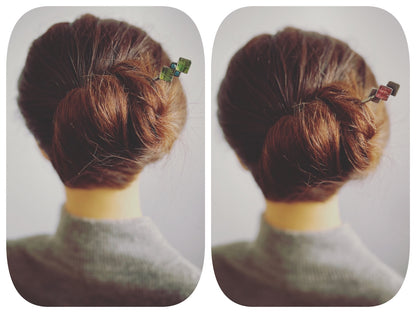 かんざしバレッタ 組紐 正絹 紫 黄緑 TAMARUSAN