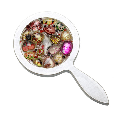 手鏡 白 ミラー 袋付き 樹脂 オリジナル ハンドメイド TAMARUSAN